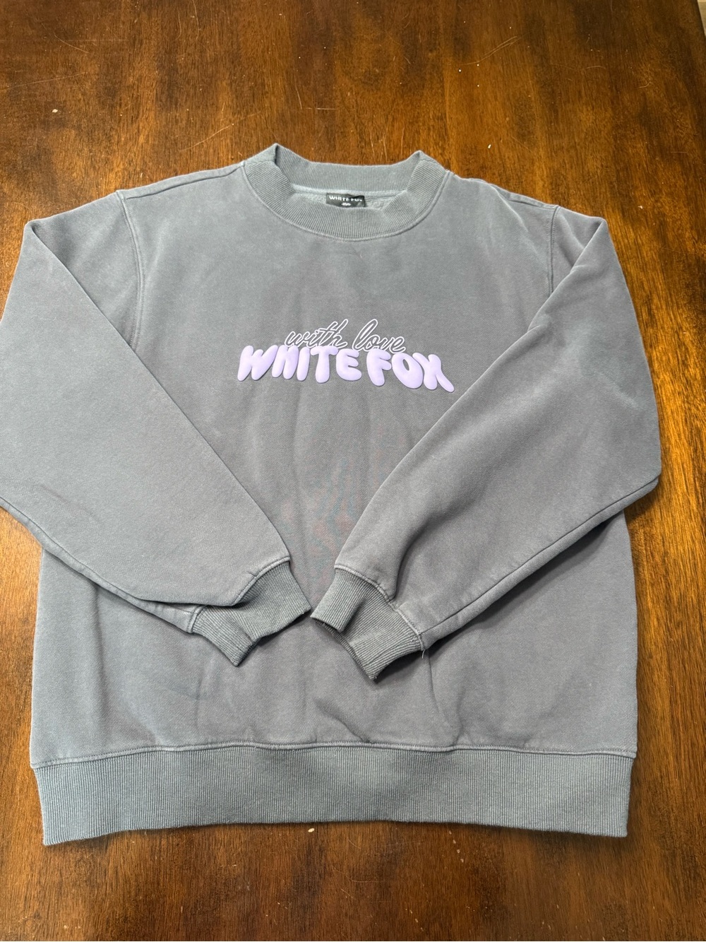 White Fox Boutique Charcoal Crewneck with Lilac Logo